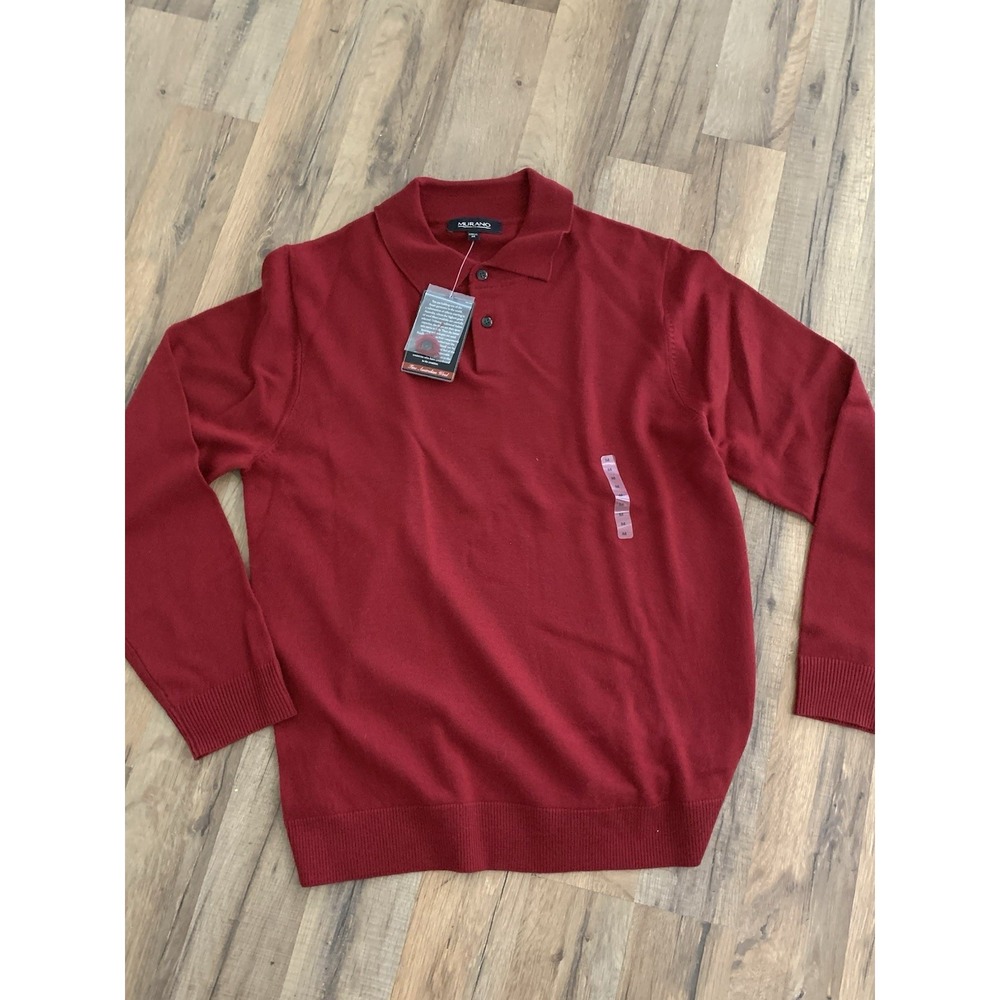 NWT Murano Long Sleeve Polo 100% x fine Merino Wool Burgundy Size Med Mens